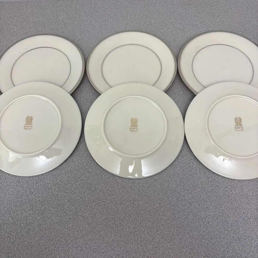 Lenox Solitaire Desert, Bread Plates, 6 3/8”, Ivory W/ Platinum, Set Of‎ 6, EUC